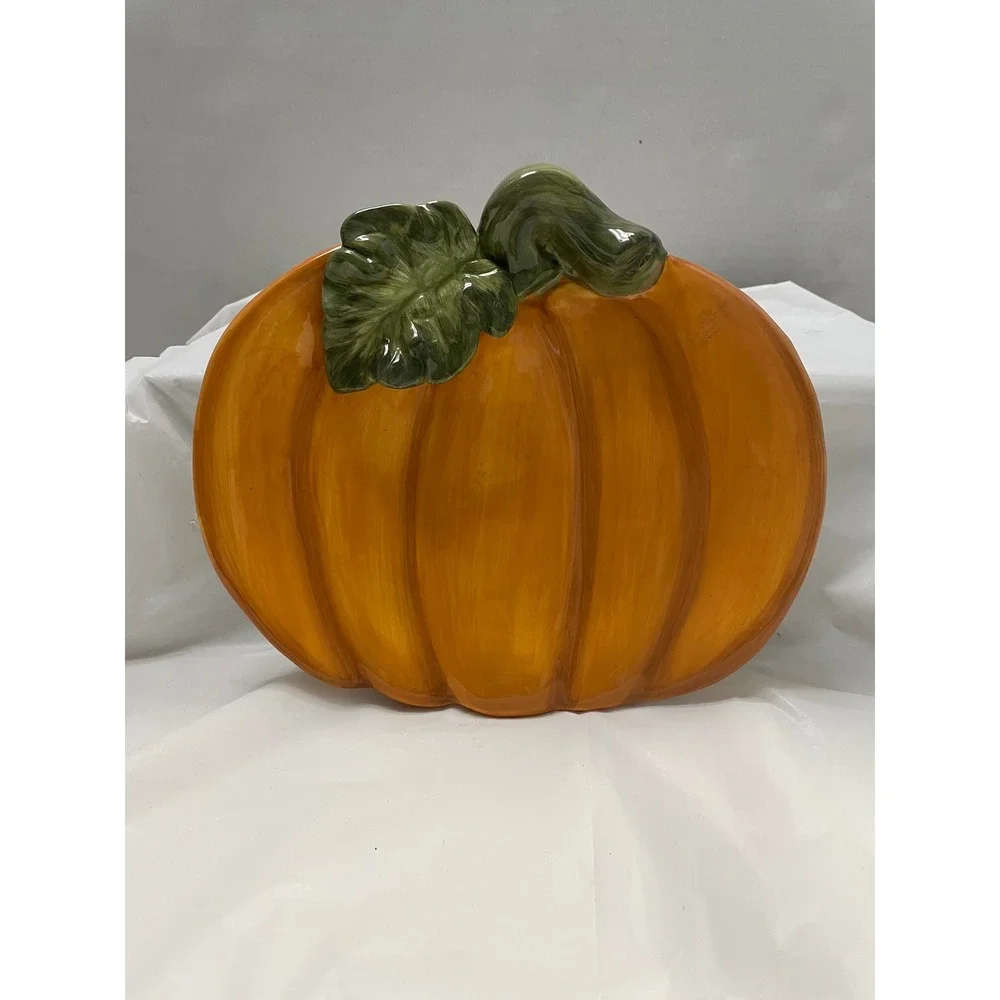 Kaldun & Bogle Ceramic Pumpkin Platter Orange Harvest Thanksgiving Serving Tray